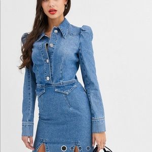 Western denim mini dress w puff sleeve! Tall, NWT